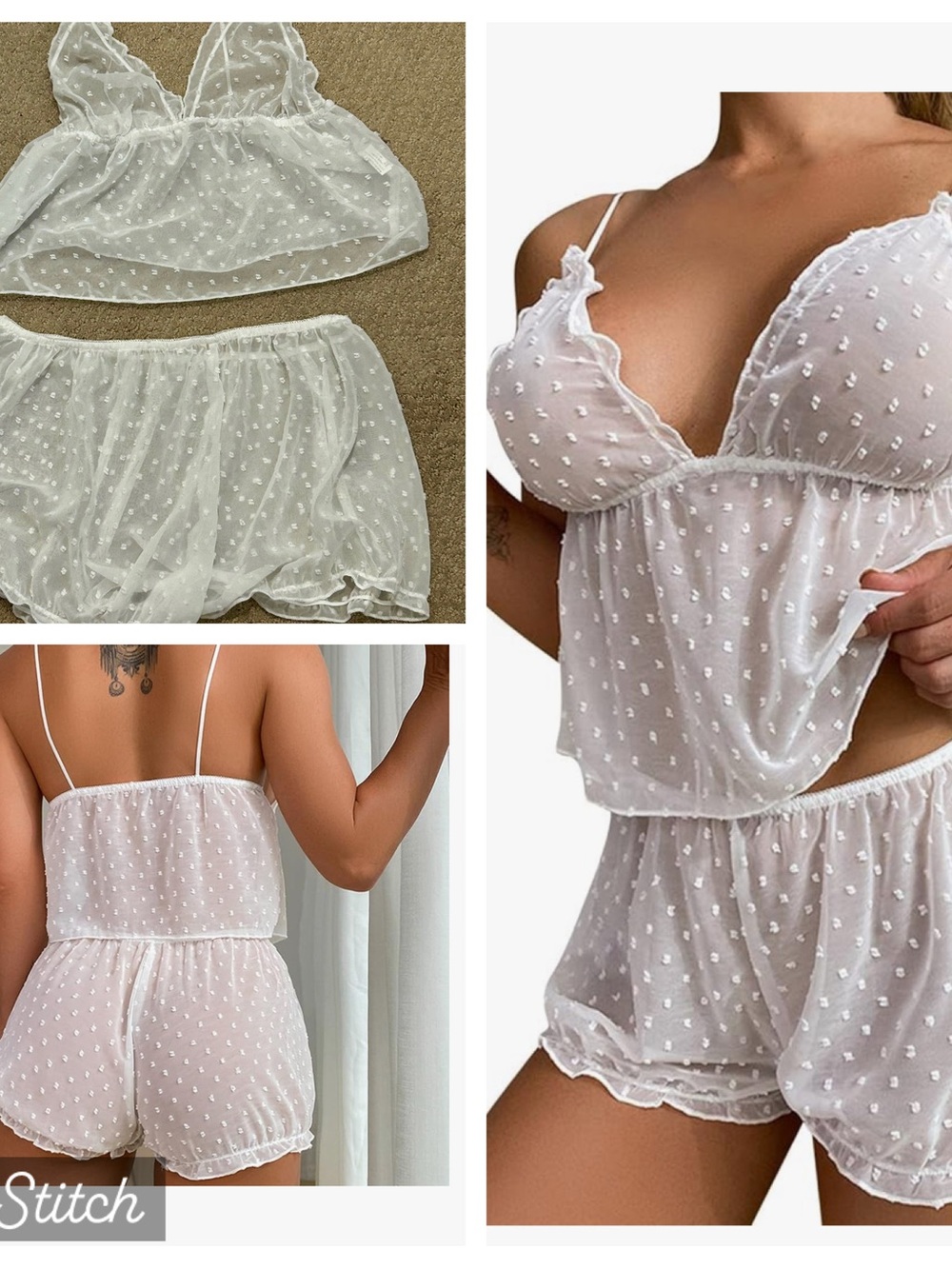 Sheer Swiss Dot Bralette & Shorts Sleep Set - White